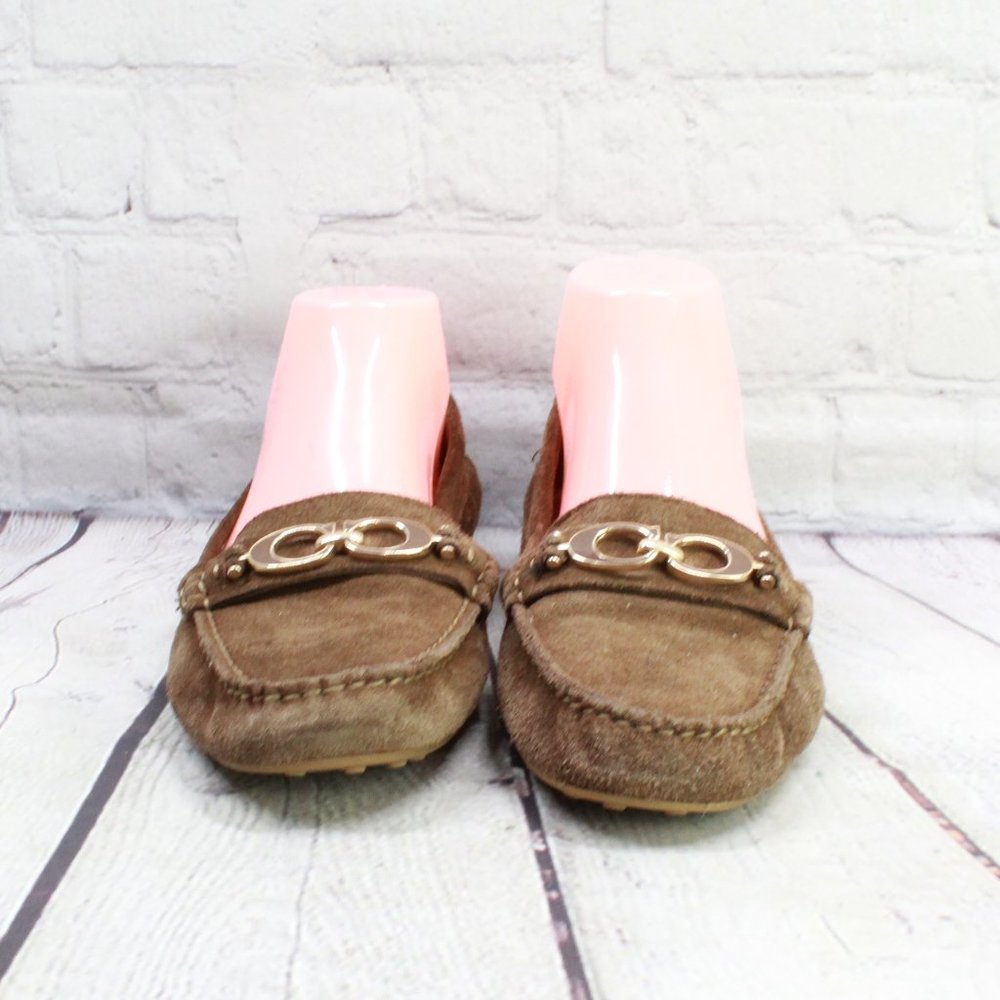 Coach Fortunata Brown Suede Logo Moc Toe Loafers Driving Shoes Size 8.5 - Picture 4 of 9